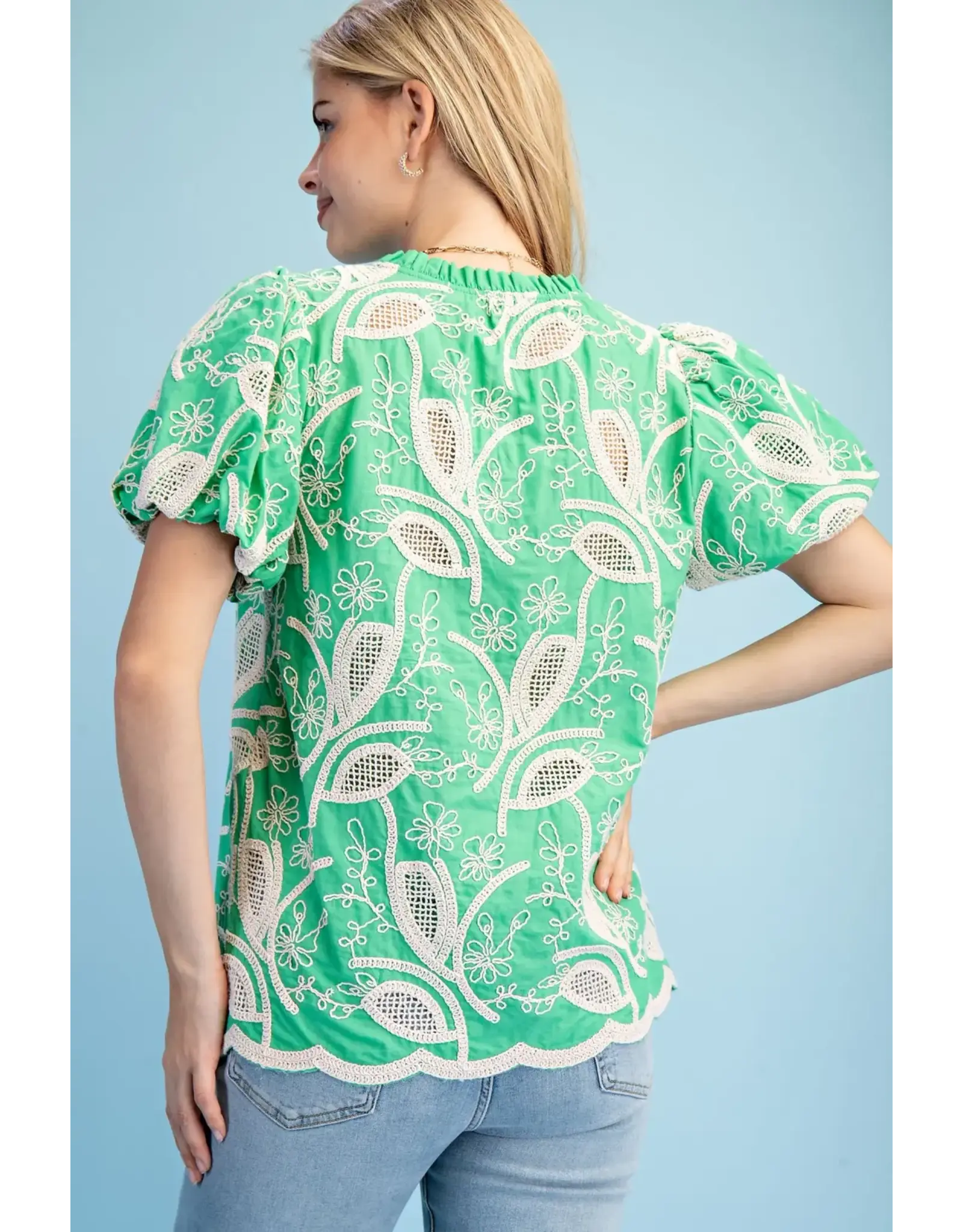 Ginny Floral Embroidered V-Neck Blouse