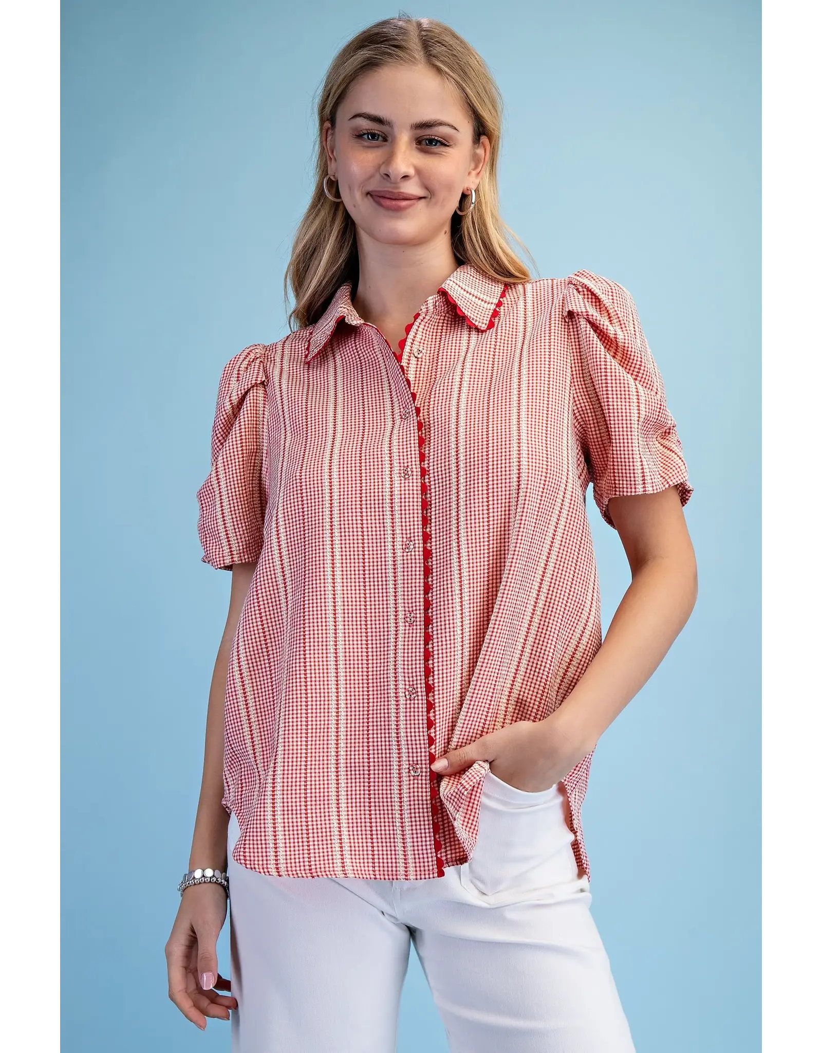 Gracie Embroidered Gingham Button Down
