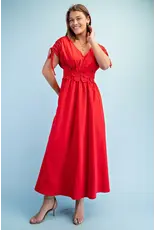 Genevieve Red Floral Appliqué Maxi Dress