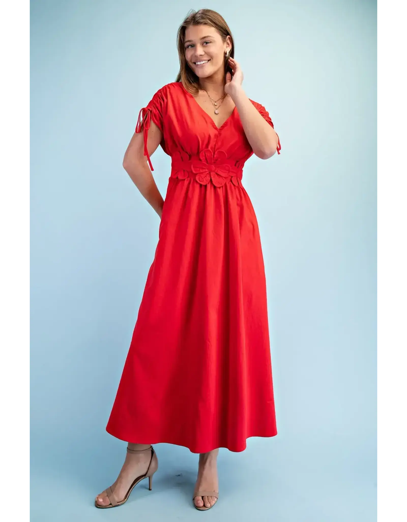Genevieve Red Floral Appliqué Maxi Dress