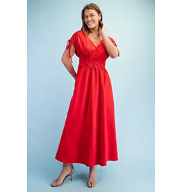Genevieve Red Floral Appliqué Maxi Dress