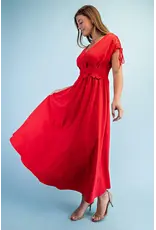 Genevieve Red Floral Appliqué Maxi Dress