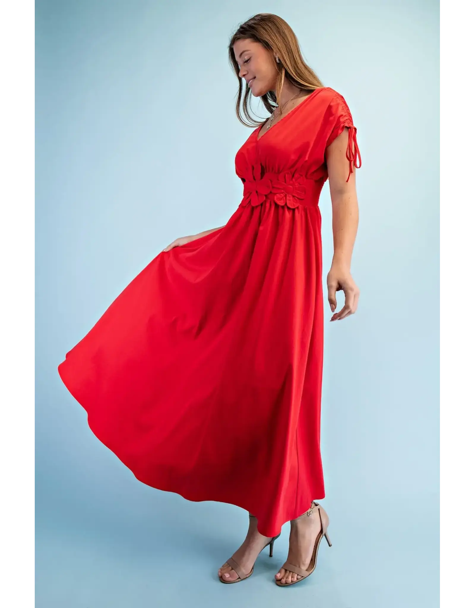 Genevieve Red Floral Appliqué Maxi Dress