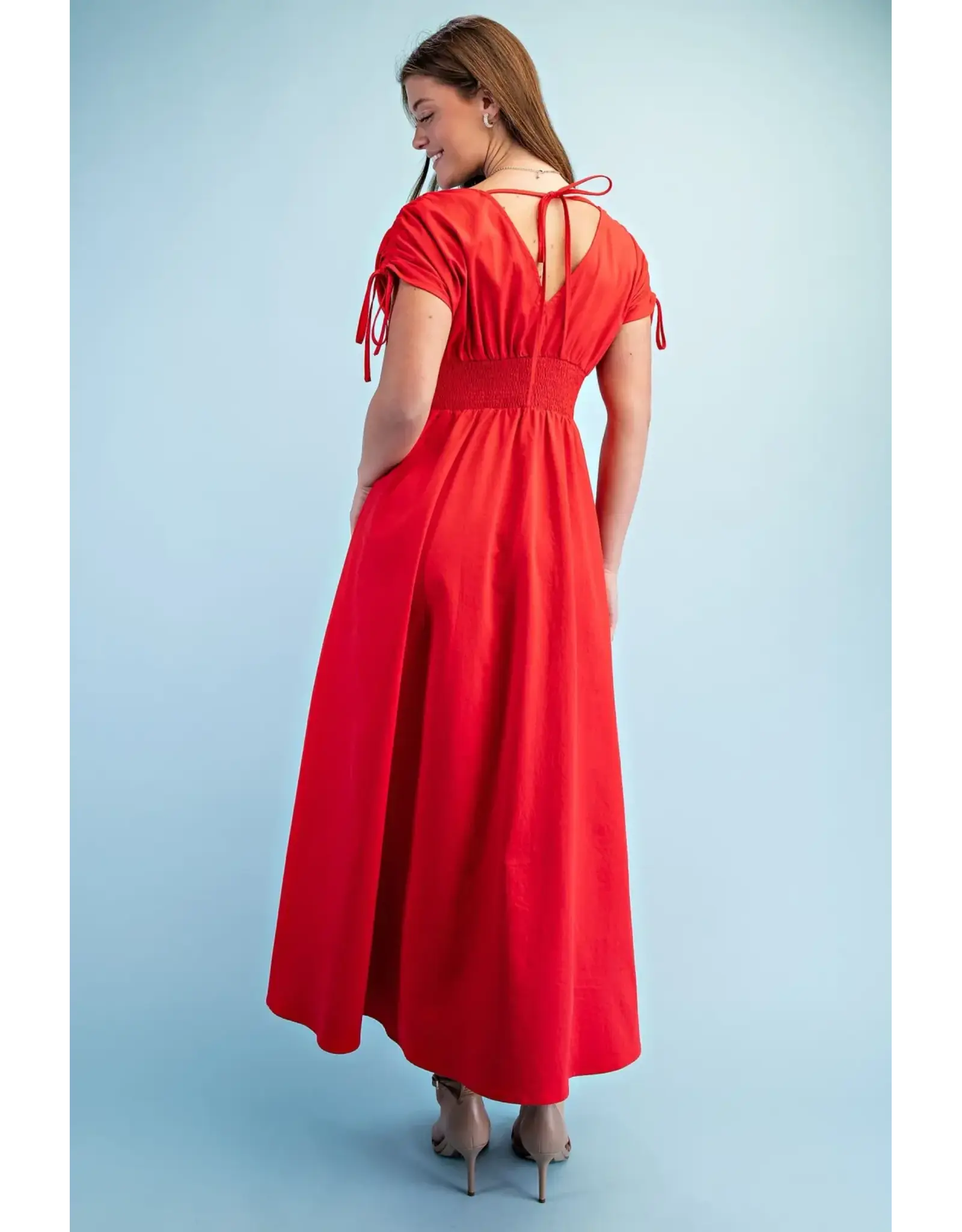 Genevieve Red Floral Appliqué Maxi Dress