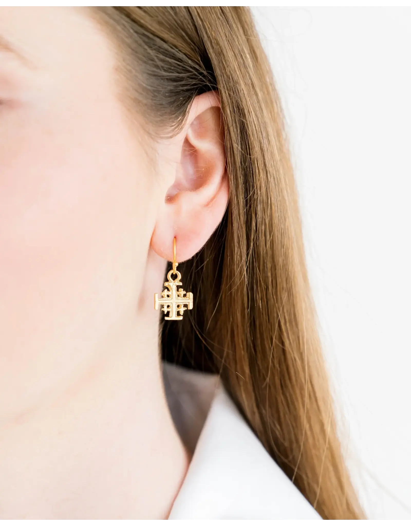 Susan Shaw Jerusalem Cross Drop Earrings
