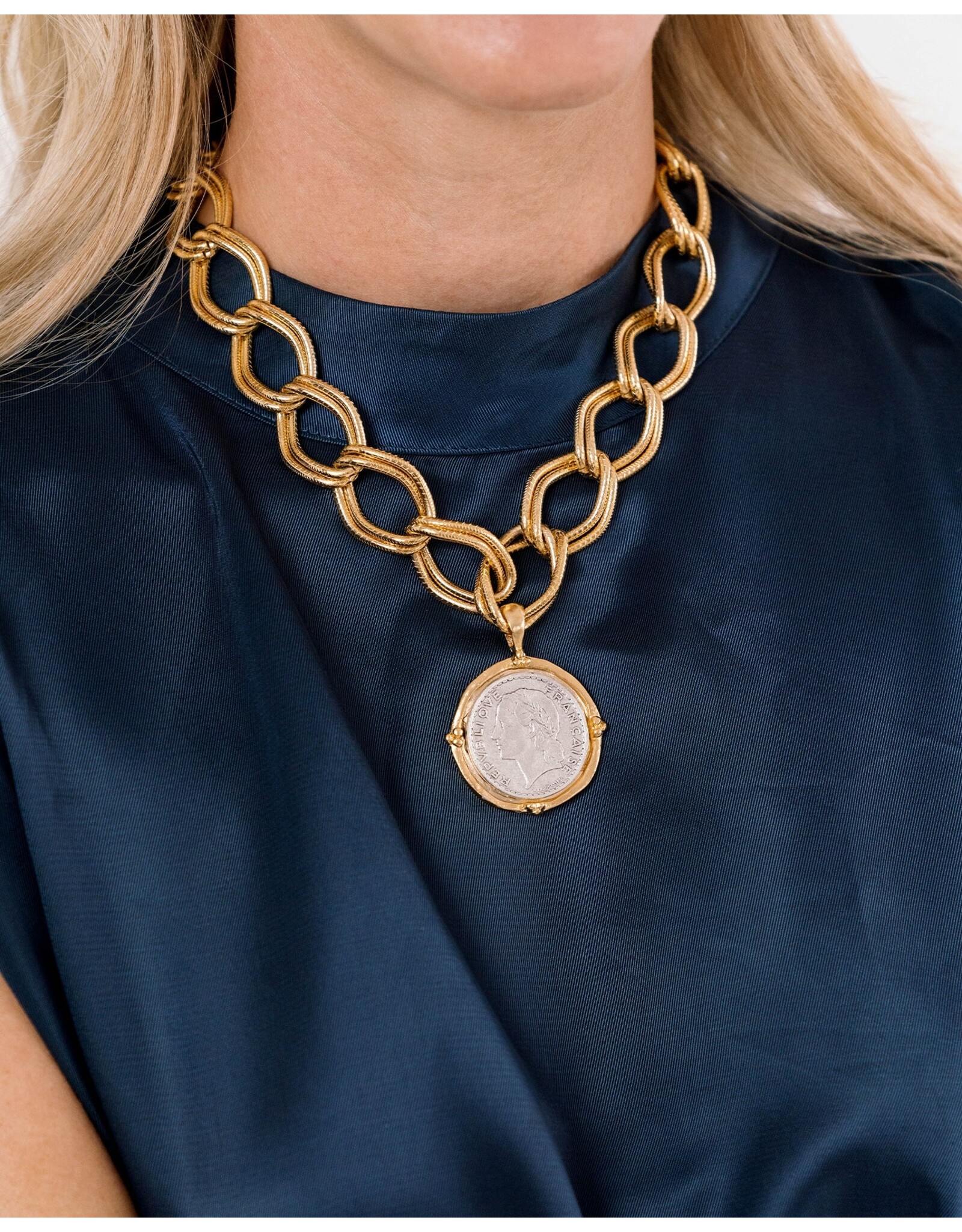 Susan Shaw Mixed Metal Franc Chain Necklace