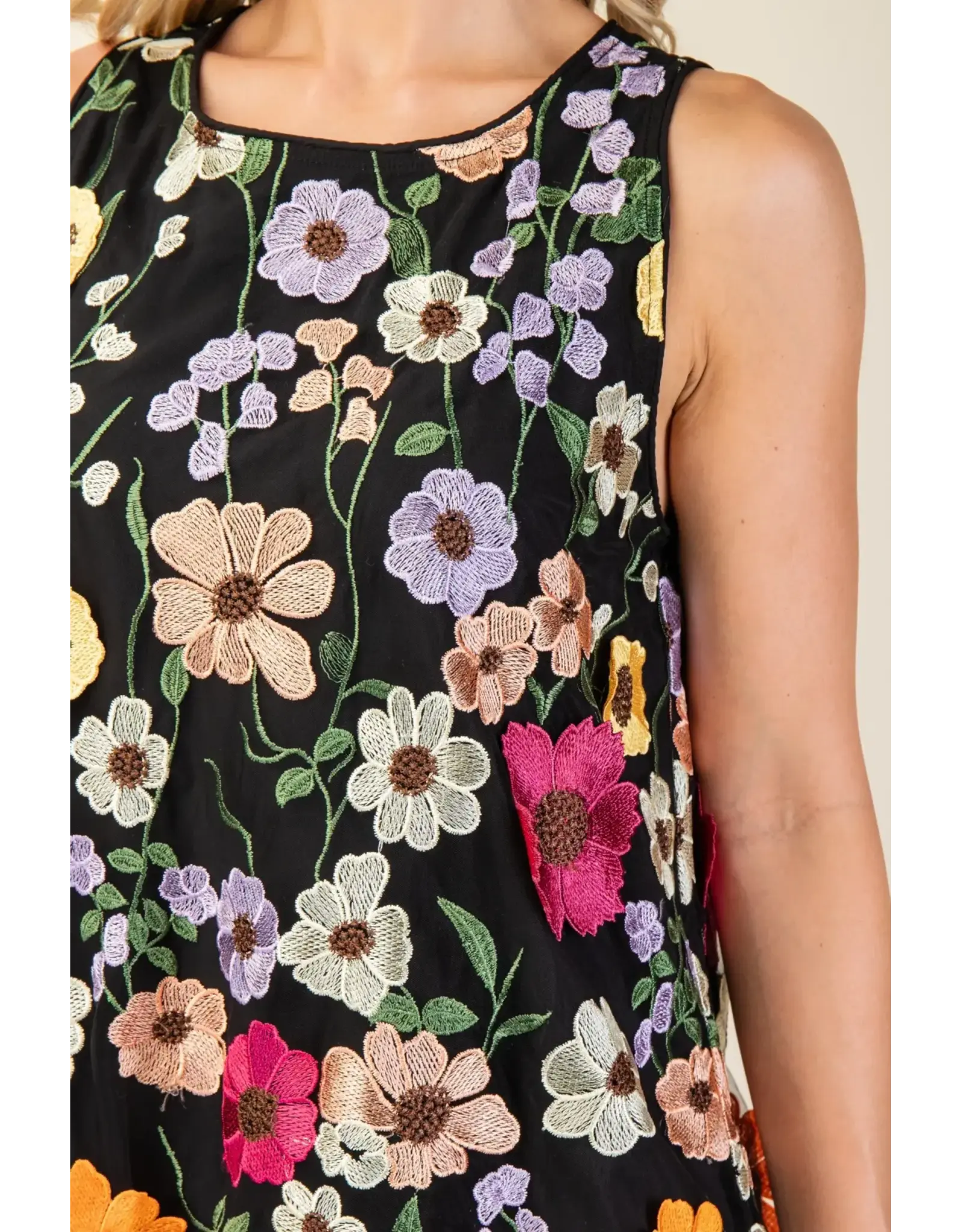 Emily 3D Floral Embroidered Black Dress