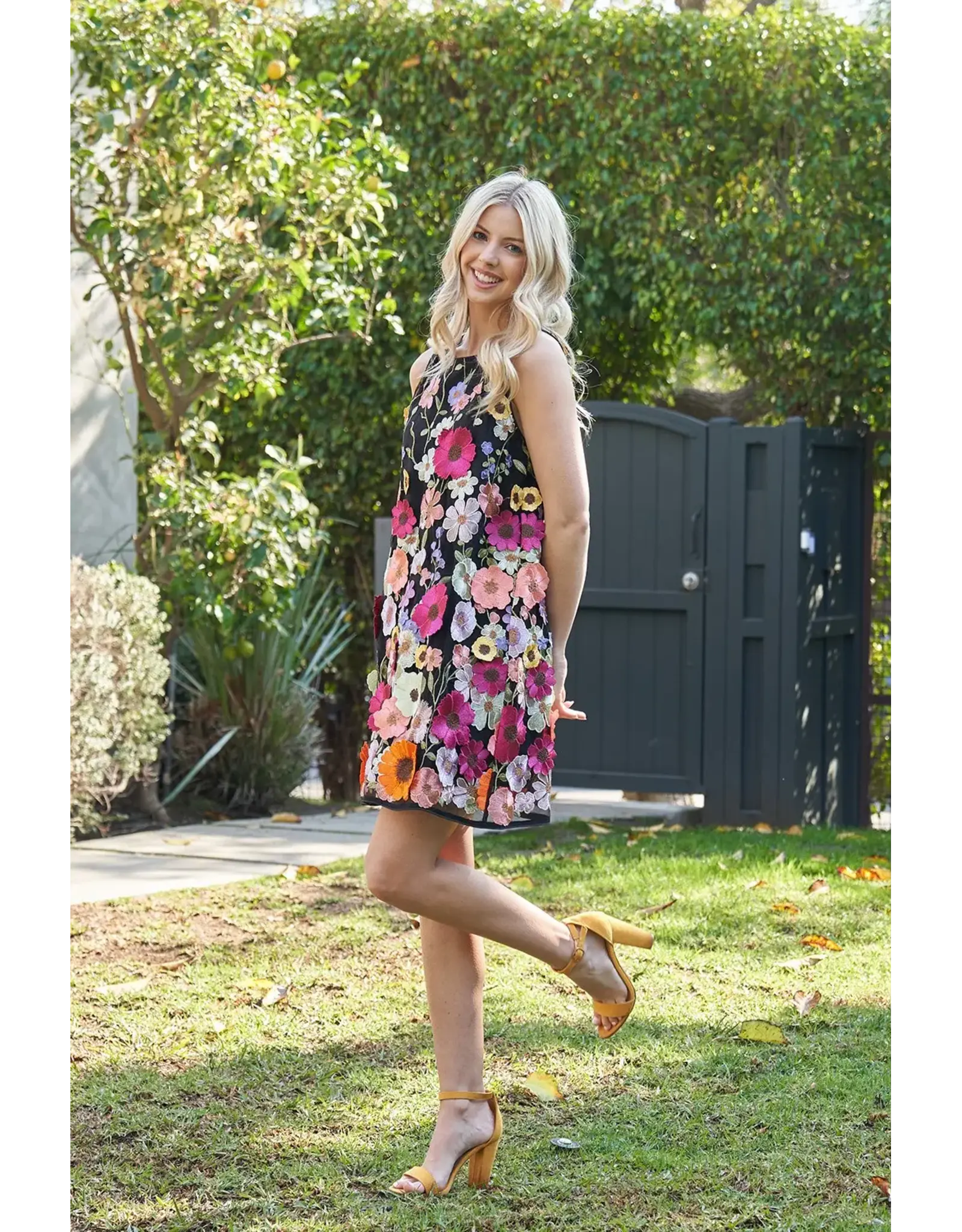 Emily 3D Floral Embroidered Black Dress