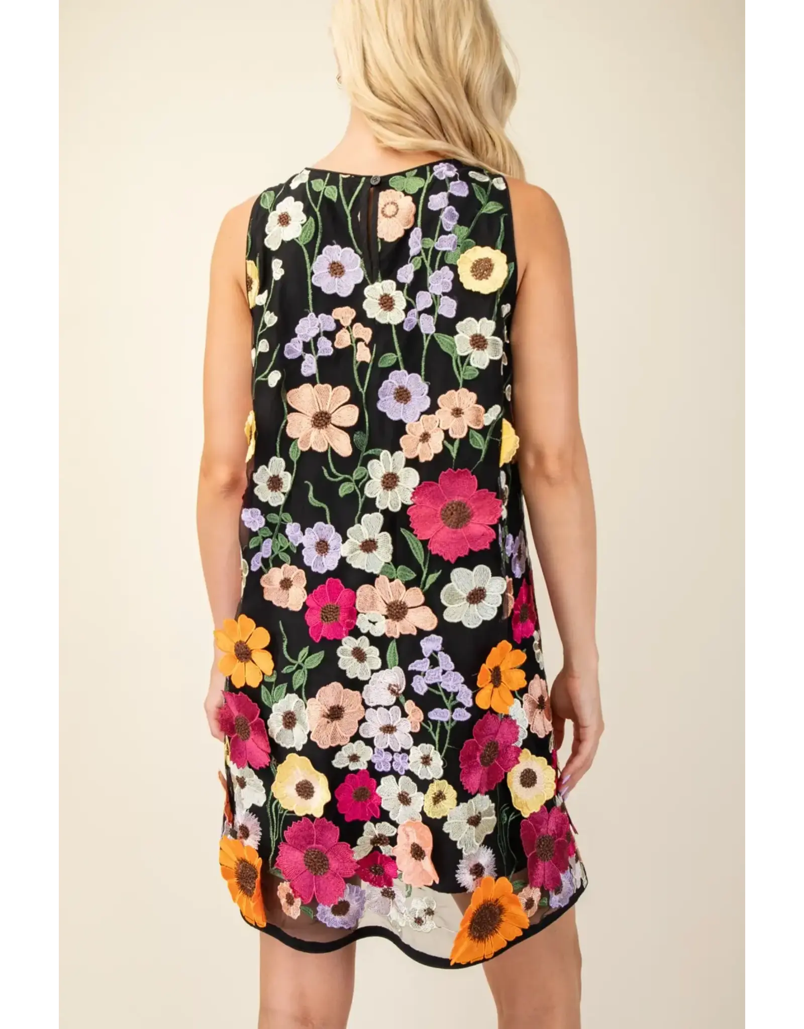Emily 3D Floral Embroidered Black Dress