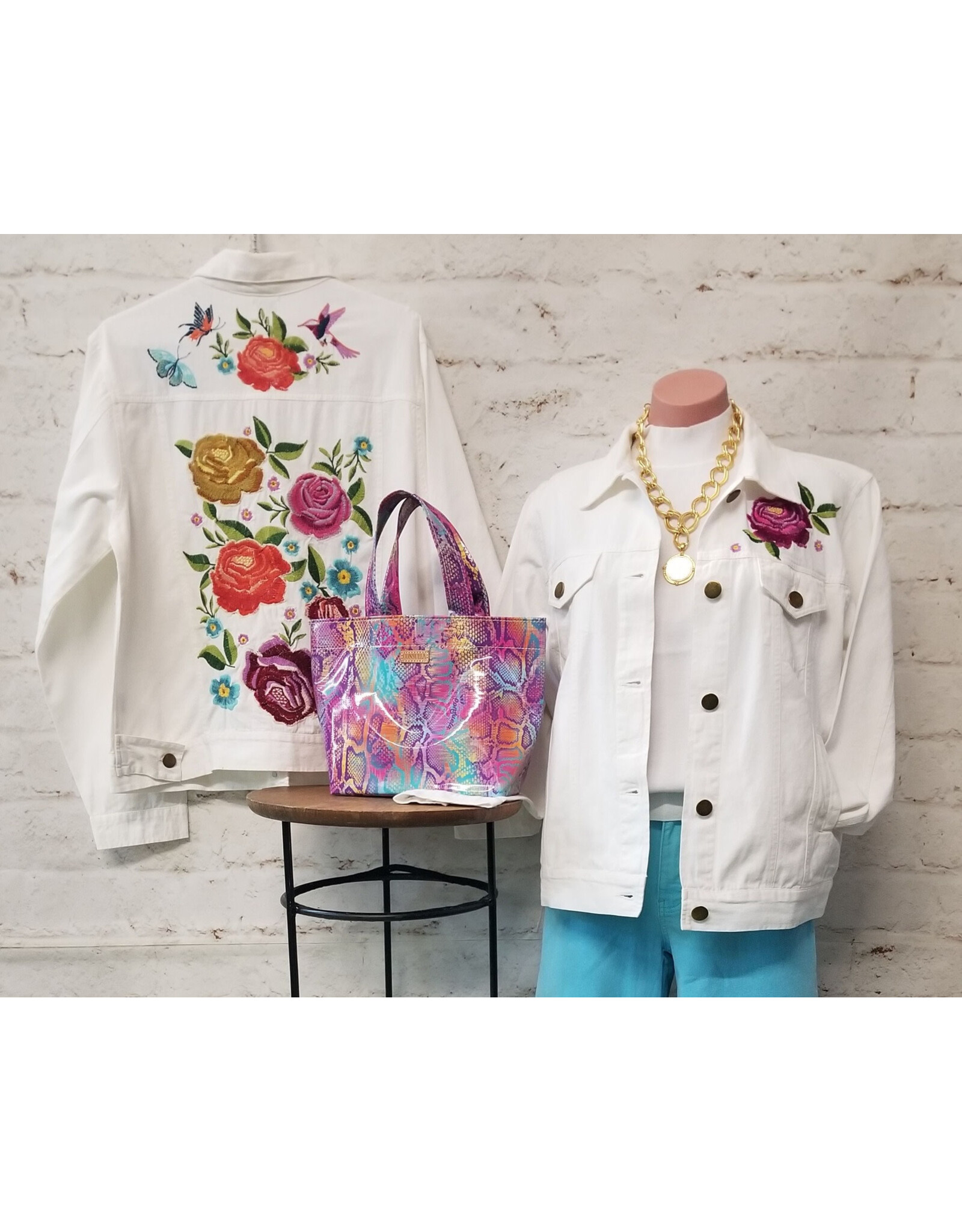 Lisse Floral White Denim Jacket