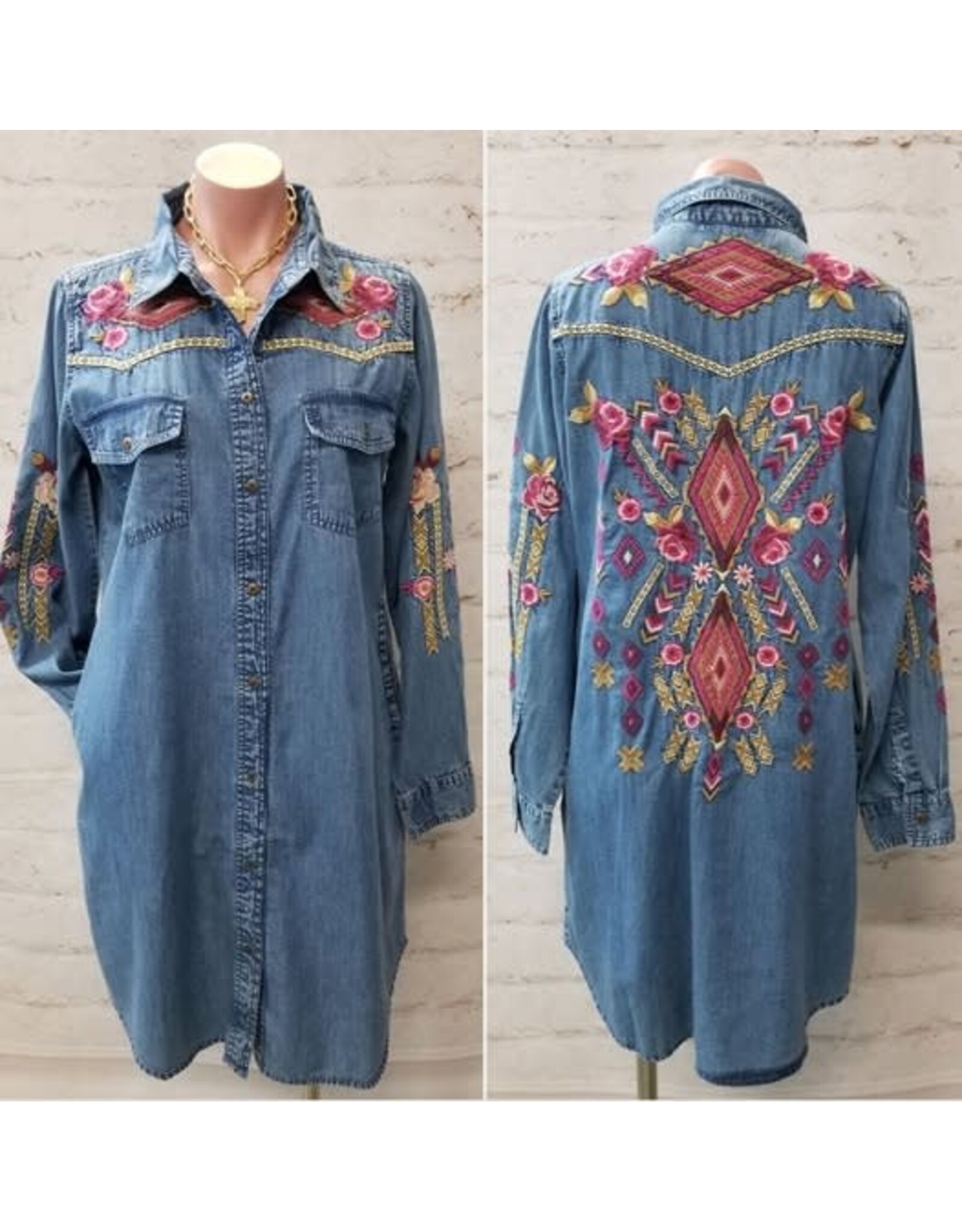 Selena Embroidered Denim Dress