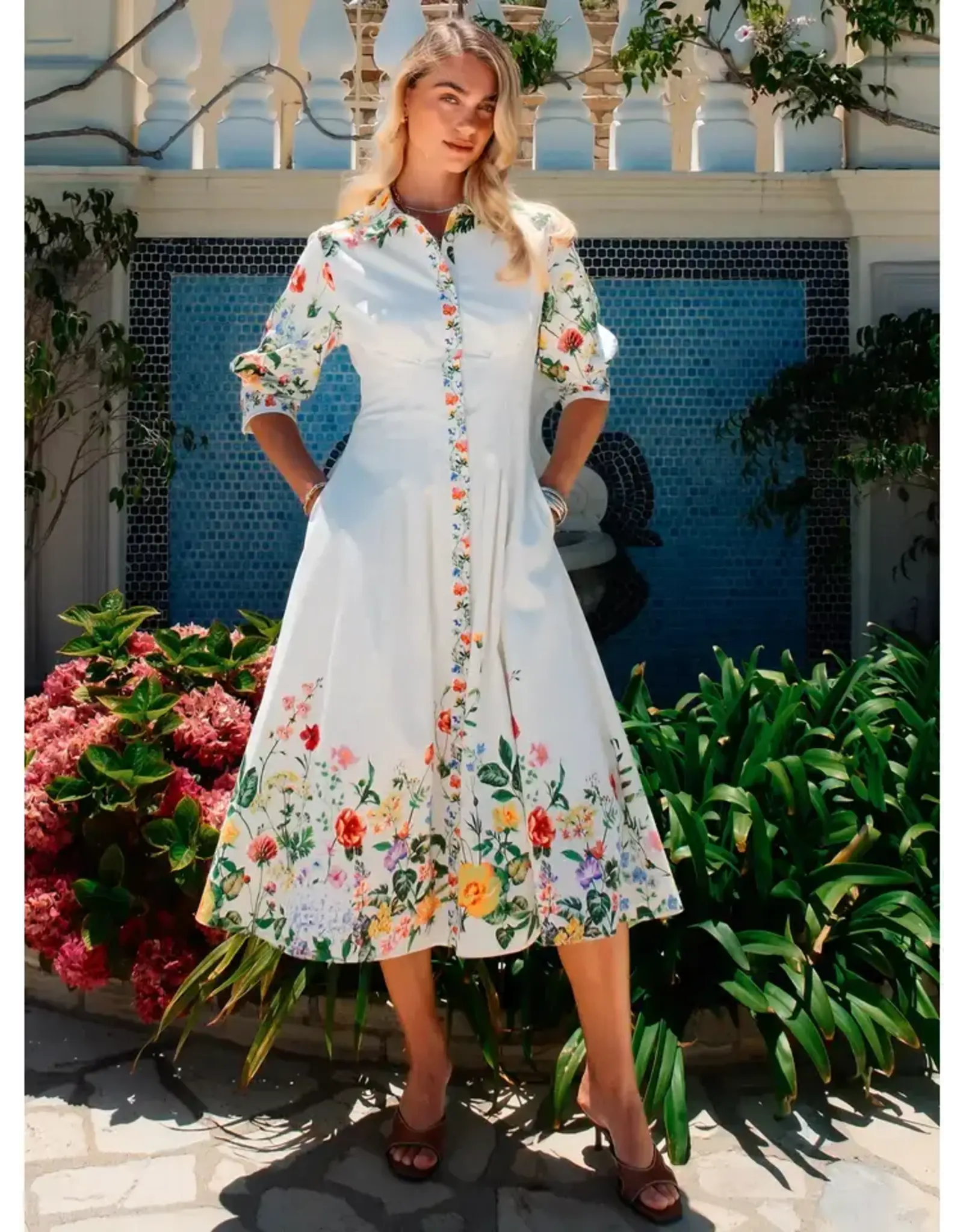 Lizabeth Floral Printed Button Down Midi Dress