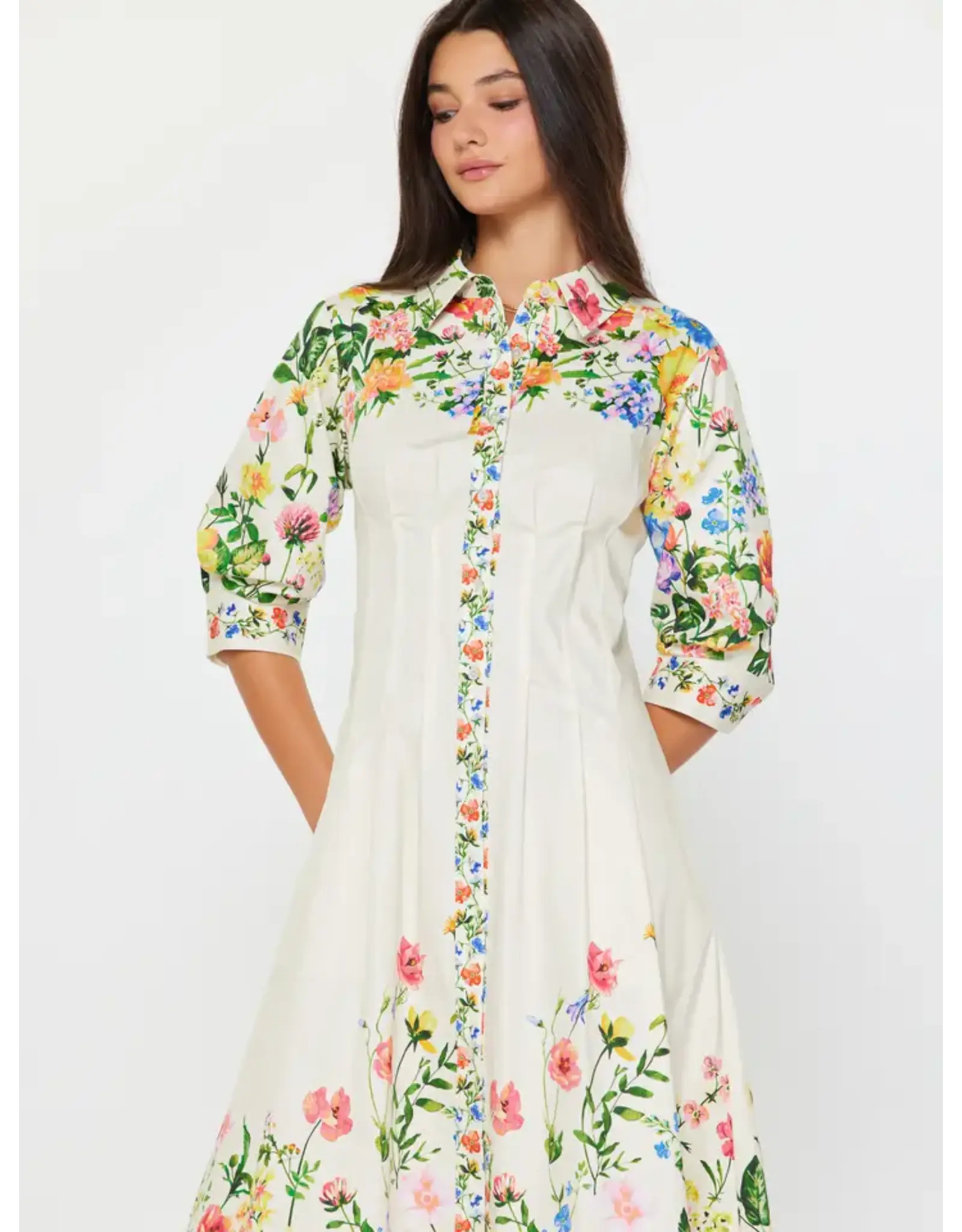 Lizabeth Floral Printed Button Down Midi Dress