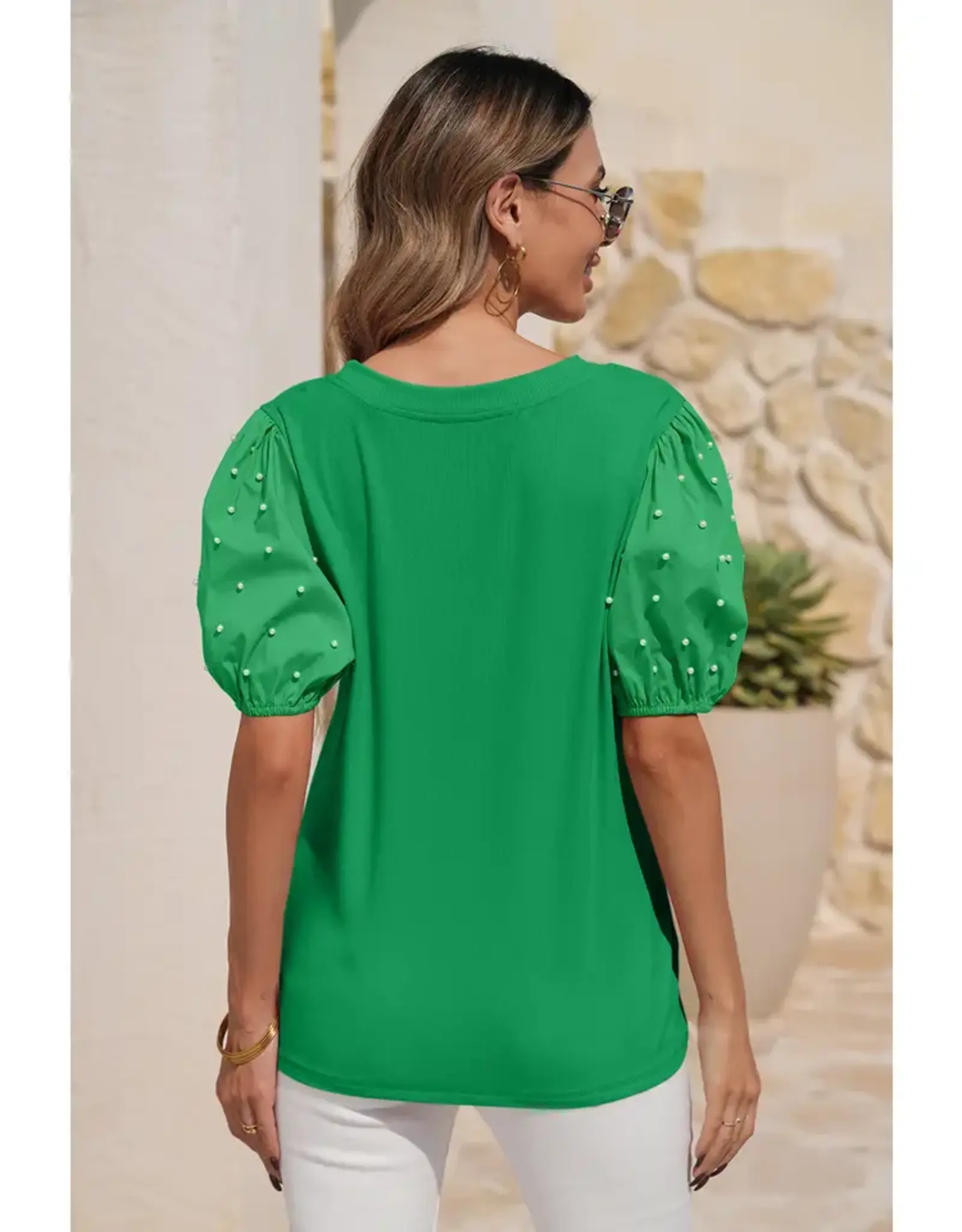 Kelly Pearl Beaded Puff Sleeve Top