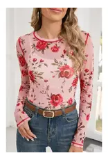 Rose Exposed Seam Mesh Long Sleeve Top