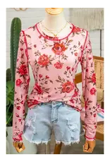 Rose Exposed Seam Mesh Long Sleeve Top