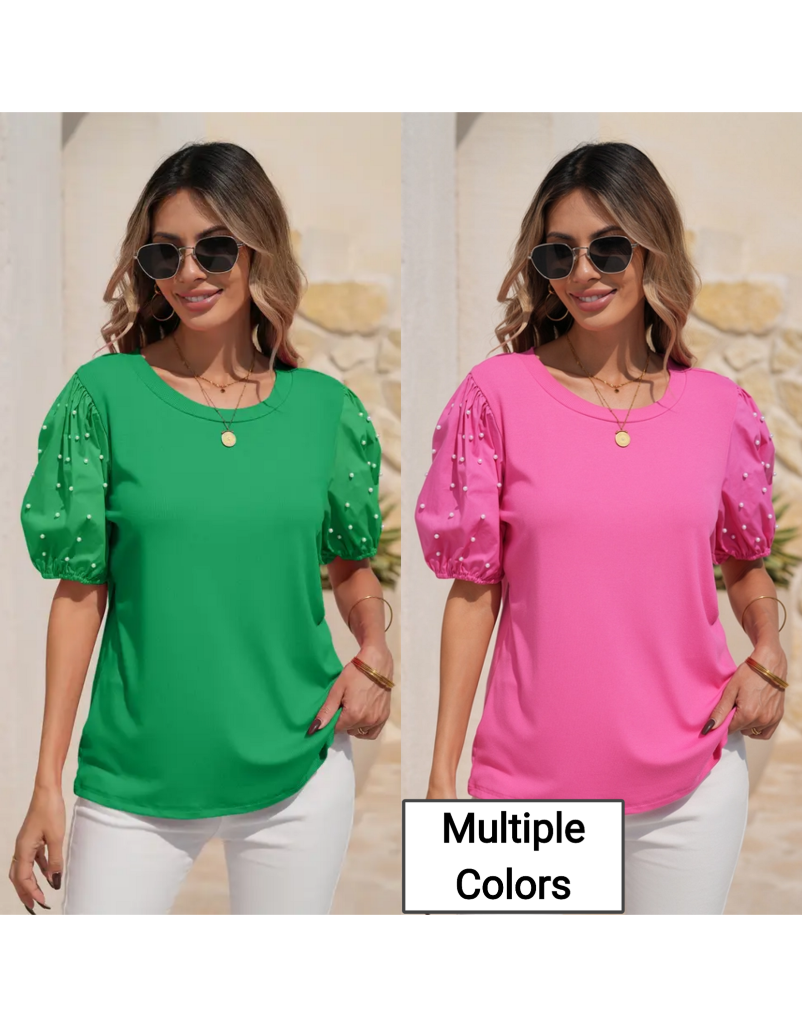 Kelly Pearl Beaded Puff Sleeve Top