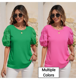 Kelly Pearl Beaded Puff Sleeve Top