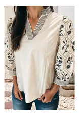 Annie Embroidered Floral  Patchwork Blouse