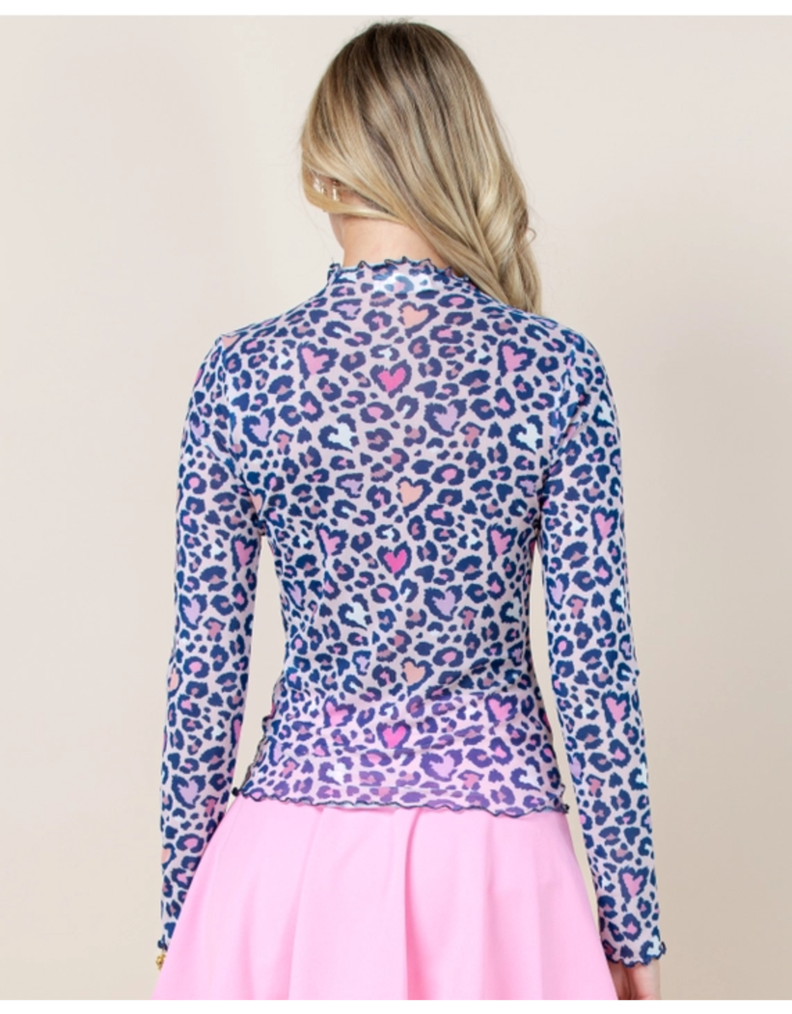 Happy Navy Hearts Animal Print Mesh Shirt