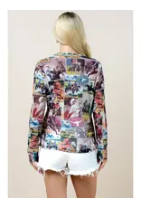 Rodeo Print Mock Neck Mesh Top