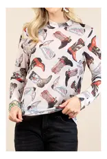 Western Boots Mesh Print Top