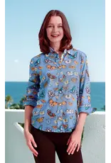 Dizzy Lizzie Rome Shirt Blue Ground Cotton Voile Butterfly Print