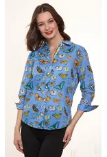 Dizzy Lizzie Rome Shirt Blue Ground Cotton Voile Butterfly Print