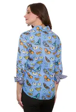Dizzy Lizzie Rome Shirt Blue Ground Cotton Voile Butterfly Print