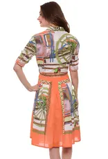 Mrs Maisel Orange Coach Print Dress