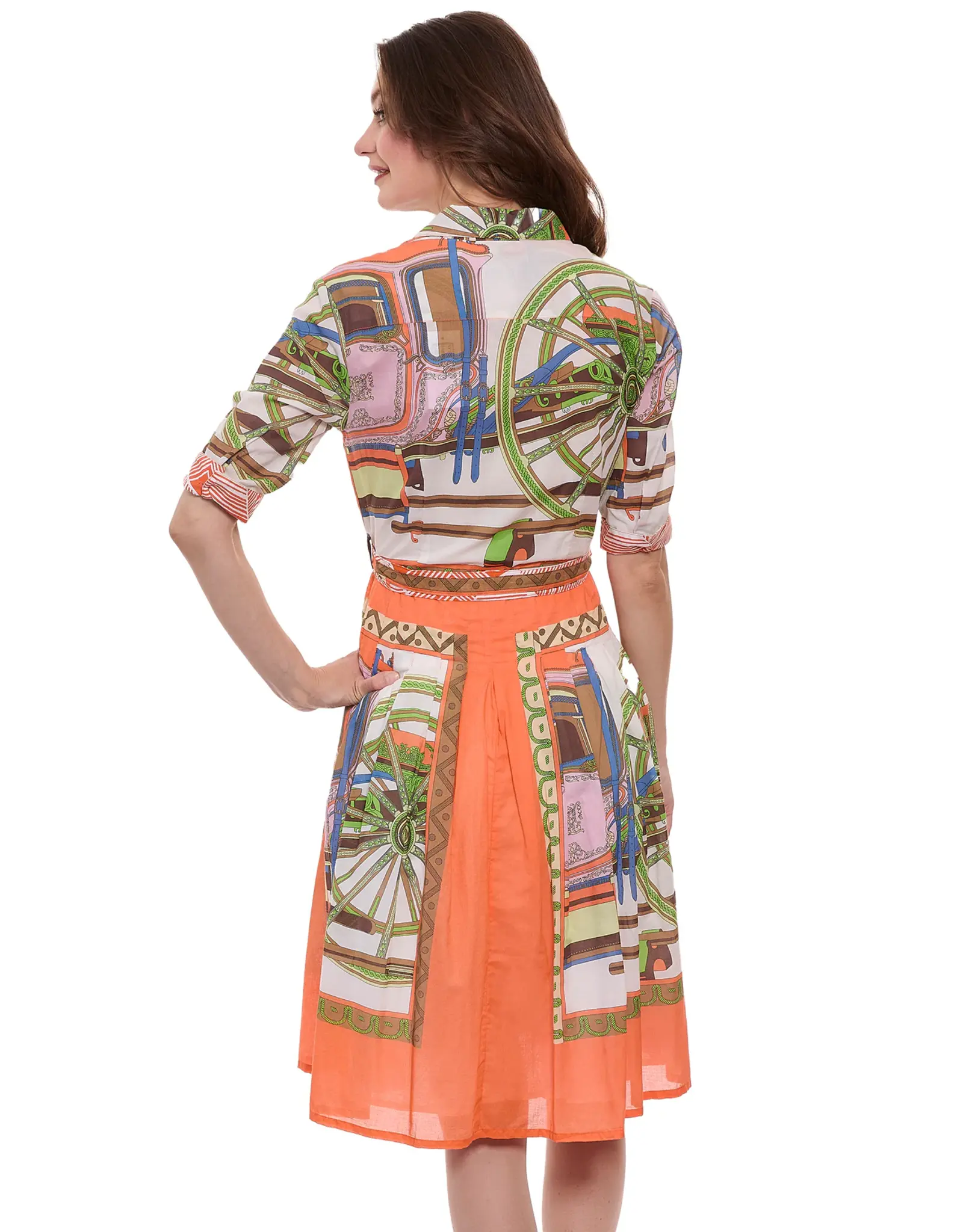 Mrs Maisel Orange Coach Print Dress