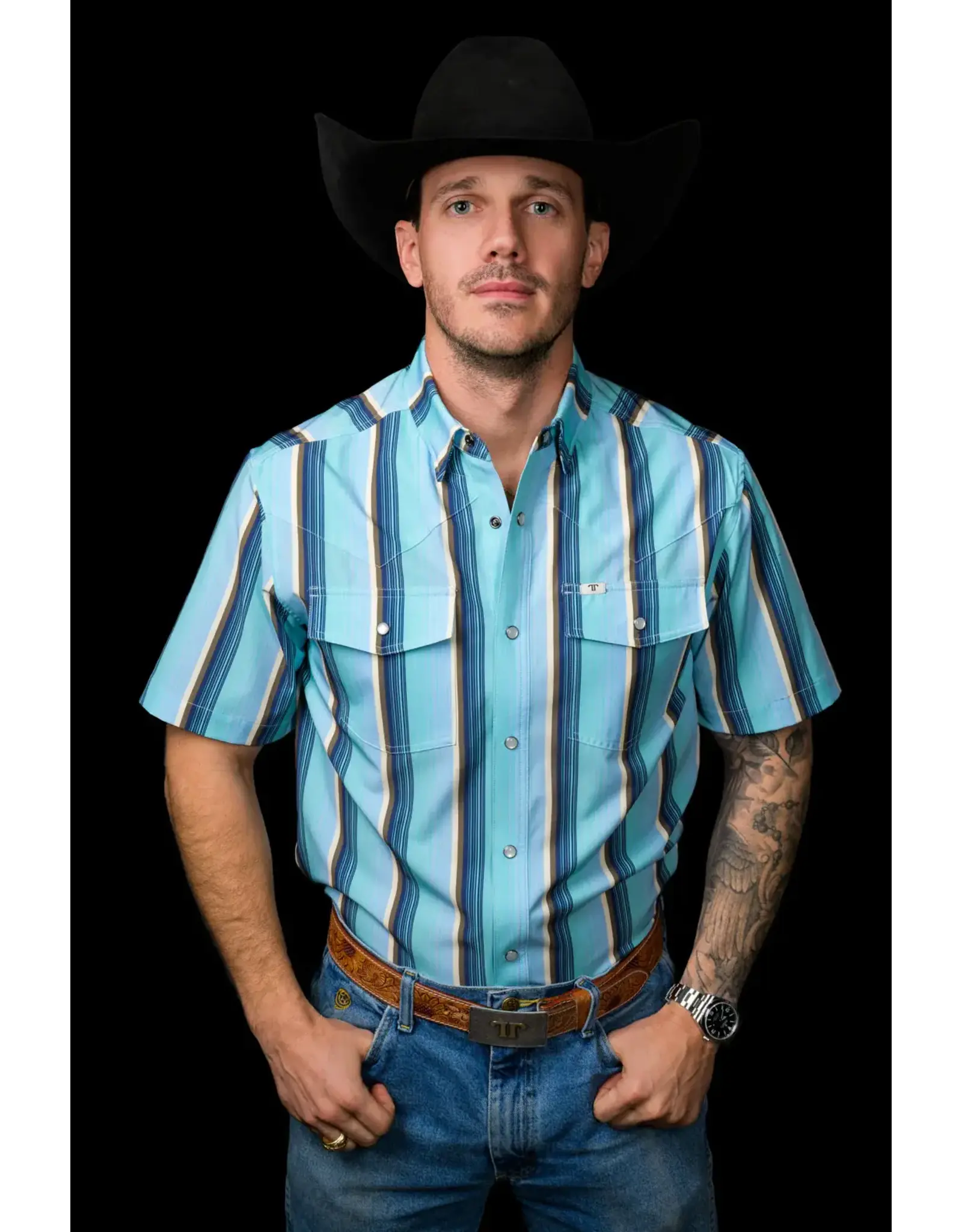 Ferrell Tristan Short Sleeve Snap Blue Shirt