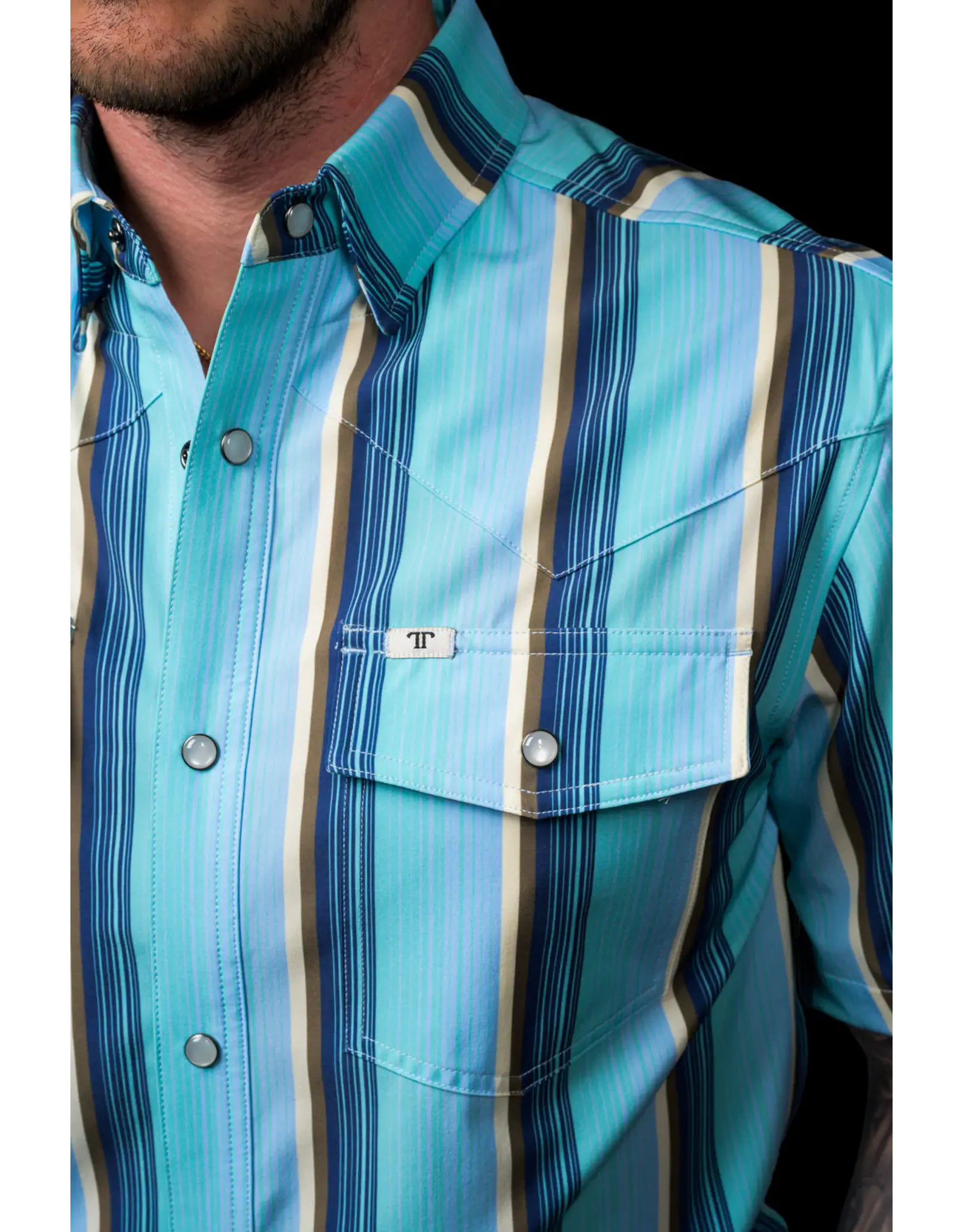 Ferrell Tristan Short Sleeve Snap Blue Shirt