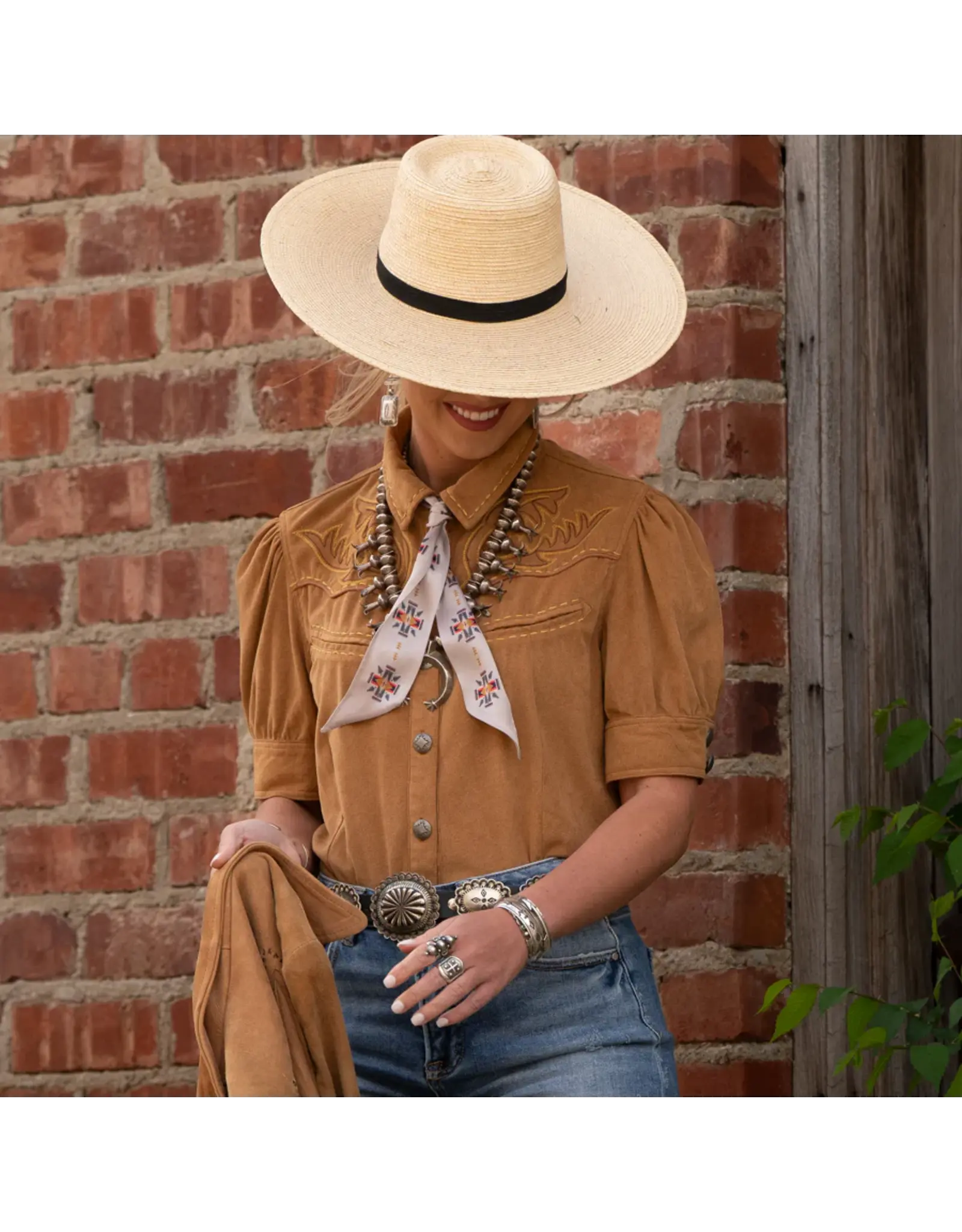 Fringe Scarves Fringe Twilly - Cross Me - Tan