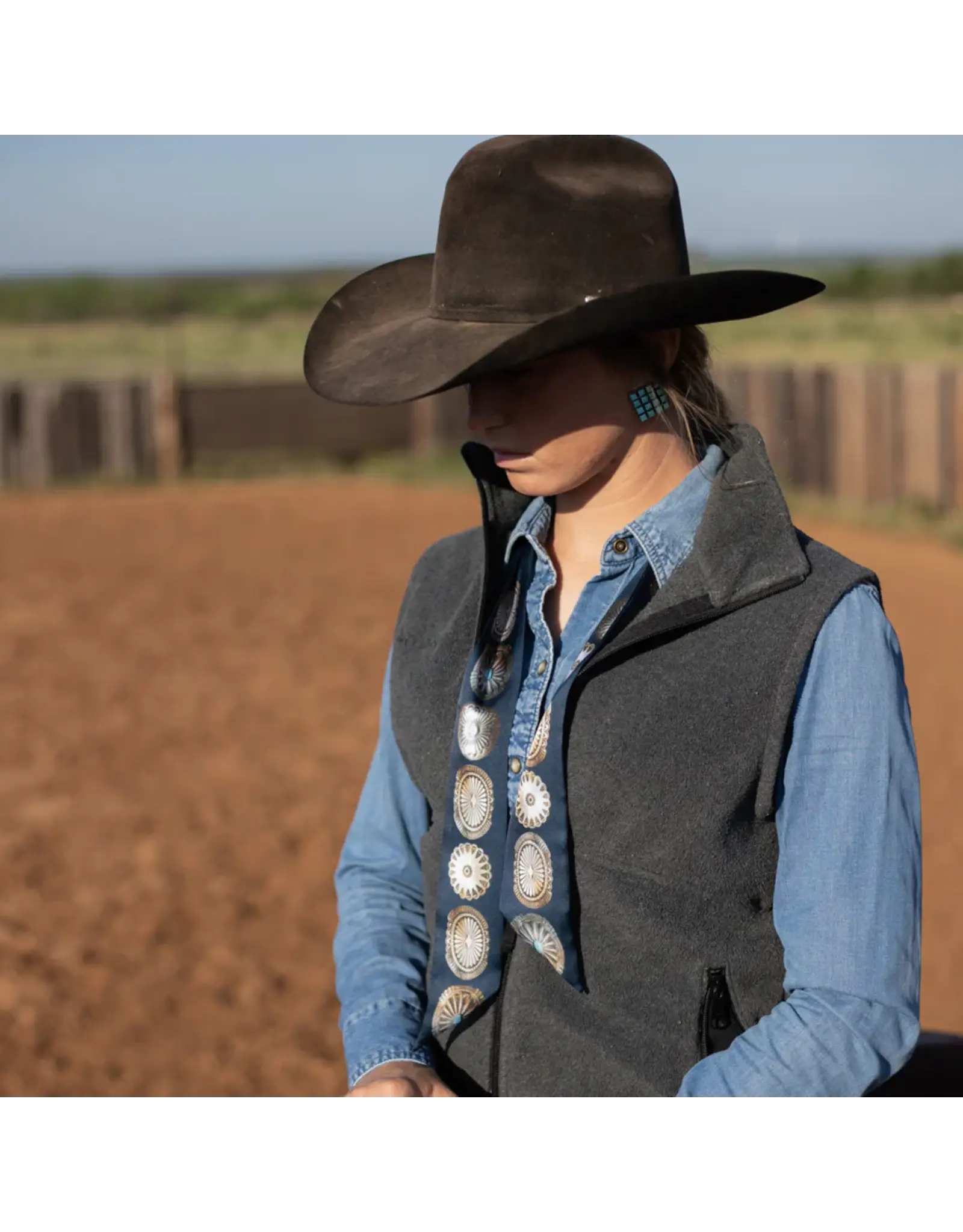 Fringe Scarves Fringe Twilly - Big Concho - Navy