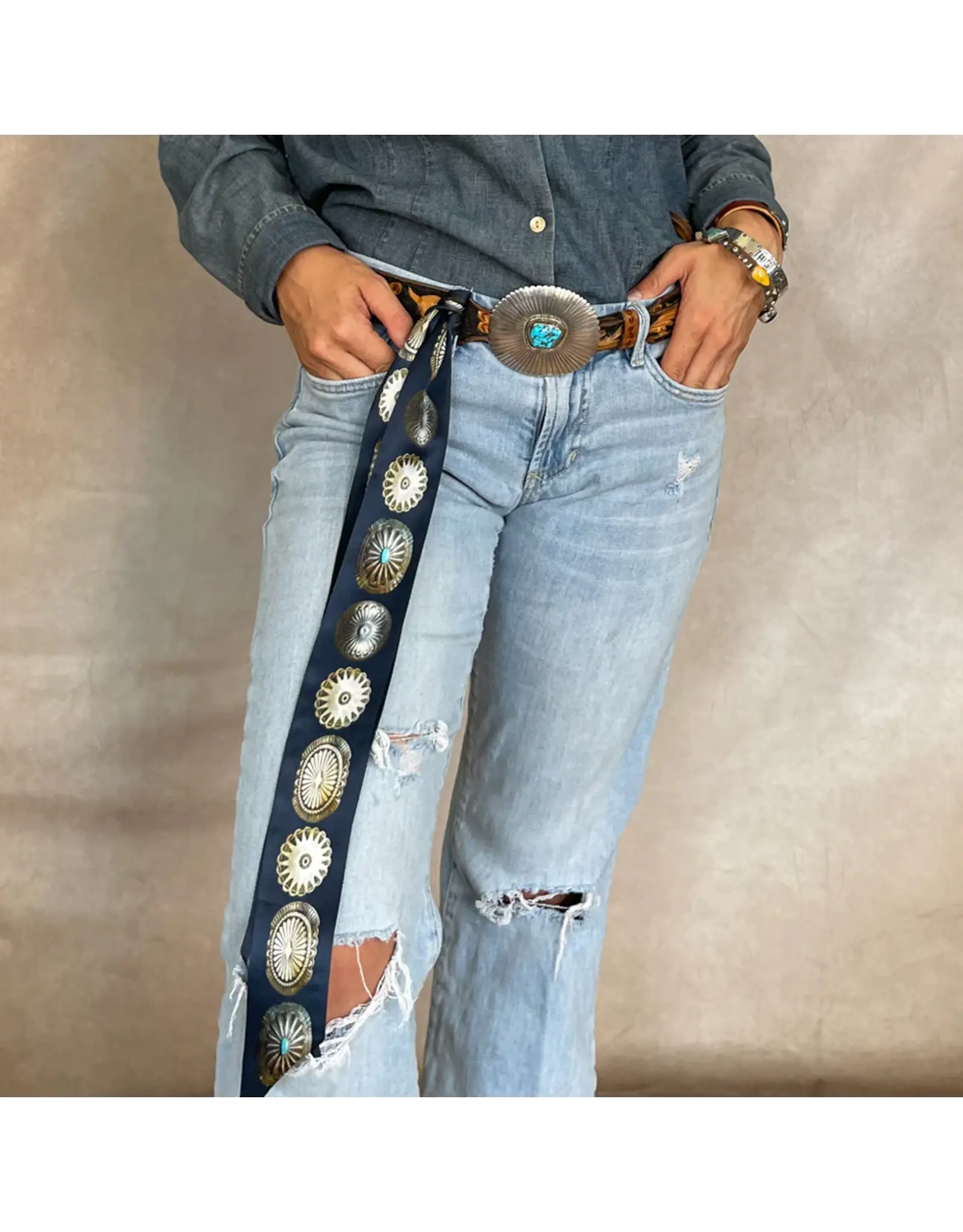 Fringe Scarves Fringe Twilly - Big Concho - Navy