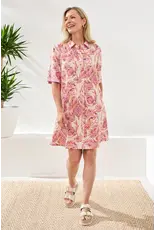 Tribal Tribal Linen Rayon Short Sleeve Collared Shift Dress