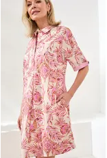 Tribal Tribal Linen Rayon Short Sleeve Collared Shift Dress