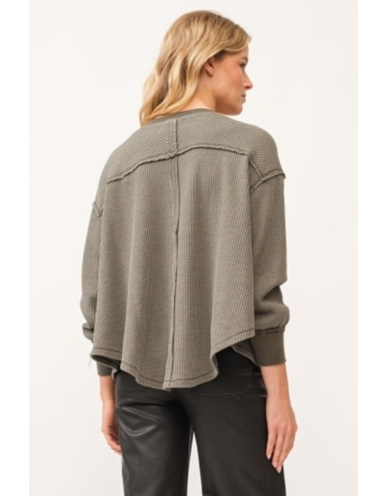 Dear John Denim Dear John Mira V-Neck Oversized Long Sleeve Top - Dark Olive