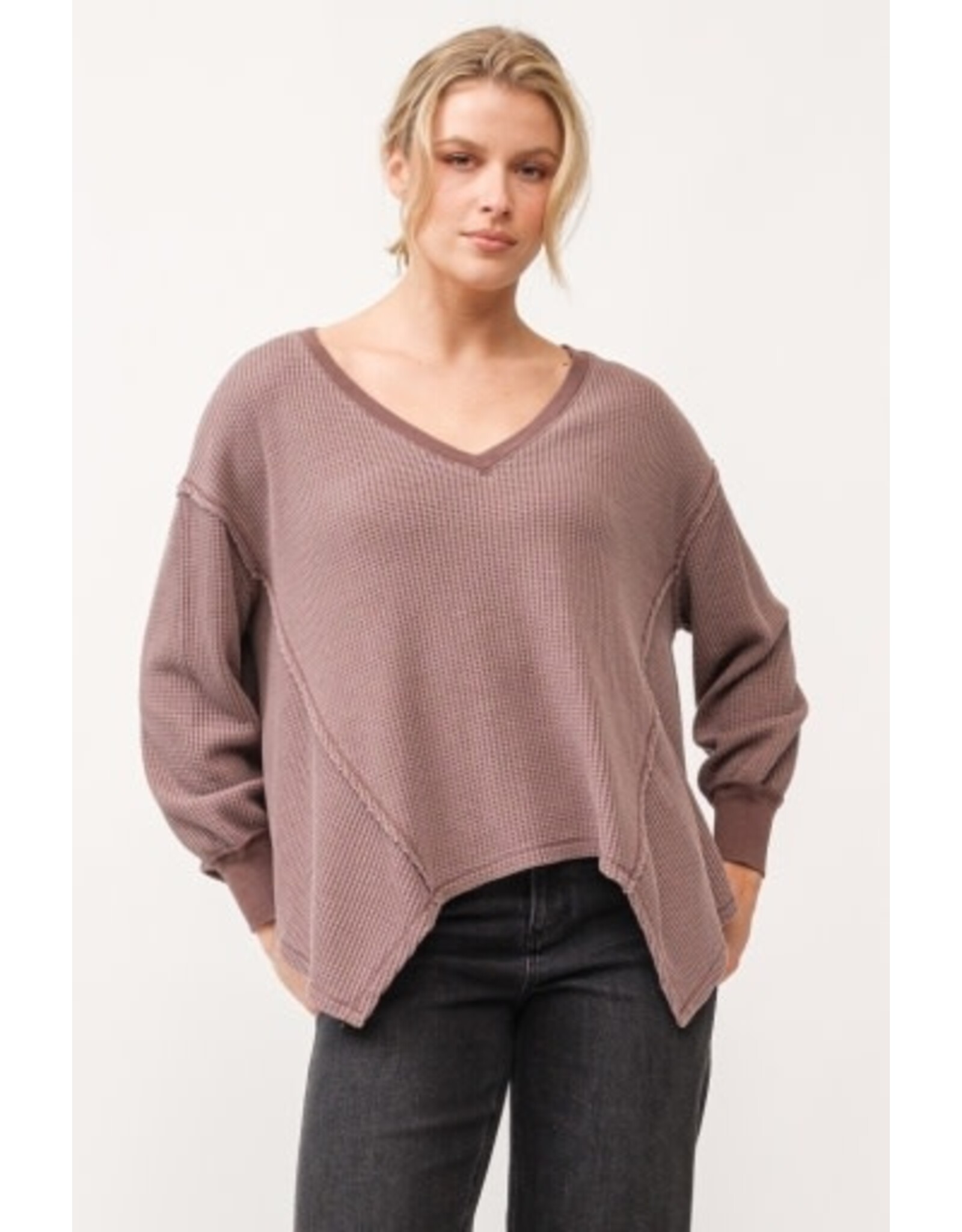 Dear John Denim Dear John Mira V-Neck Oversized Long Sleeve Top - Marron