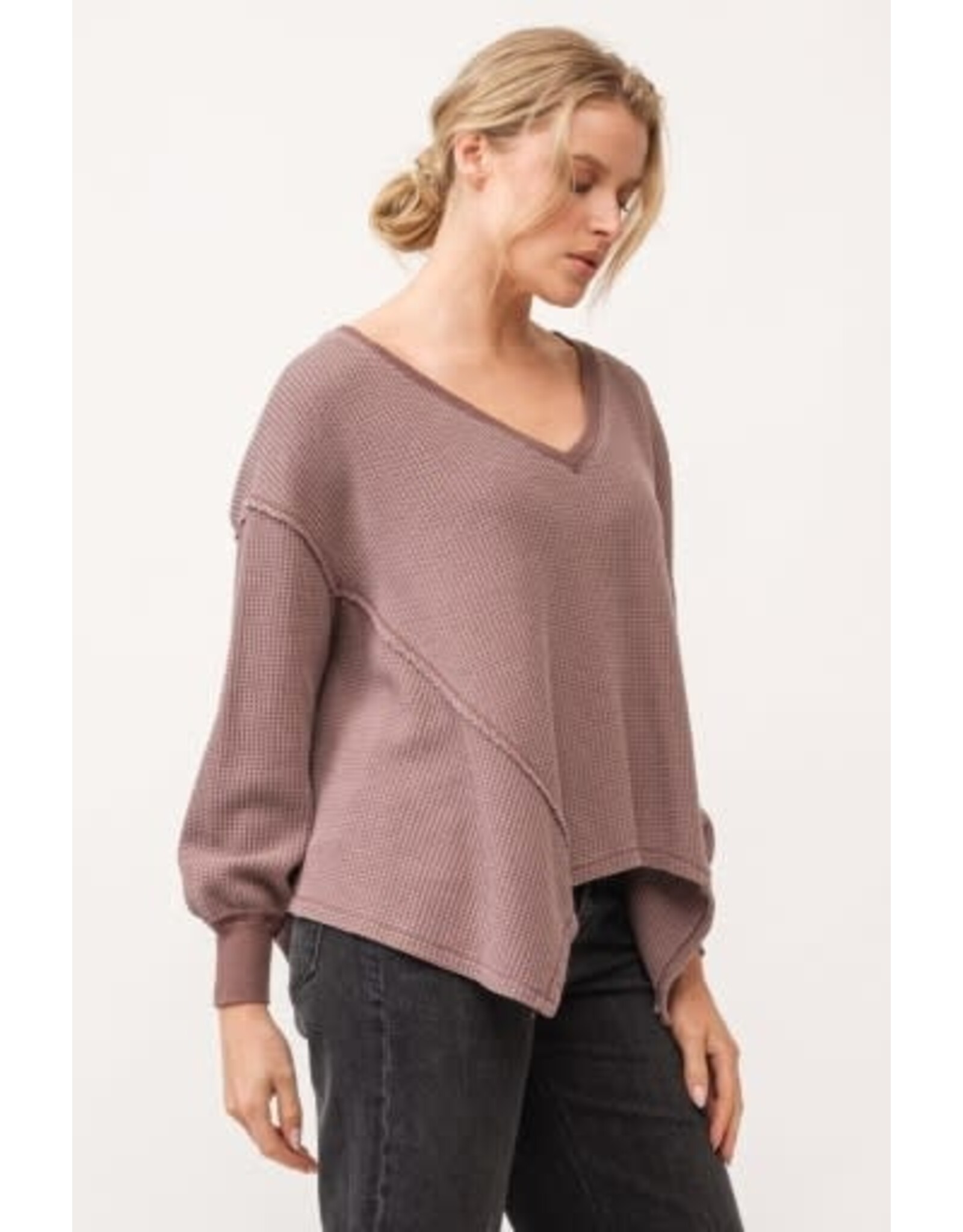 Dear John Denim Dear John Mira V-Neck Oversized Long Sleeve Top - Marron