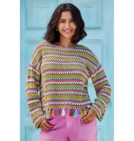 Tribal Tribal Multicolor Crochet Bell Sleeve Sweater with Tassels