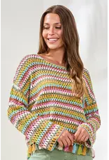 Tribal Tribal Multicolor Crochet Bell Sleeve Sweater with Tassels