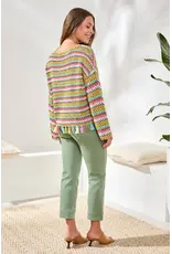 Tribal Tribal Multicolor Crochet Bell Sleeve Sweater with Tassels