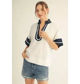 Tara Navy Trim Top