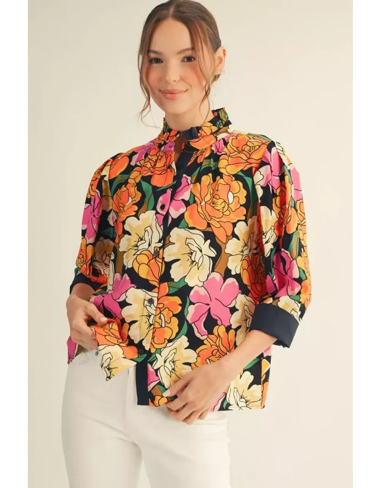 Tina Black Floral Blouse