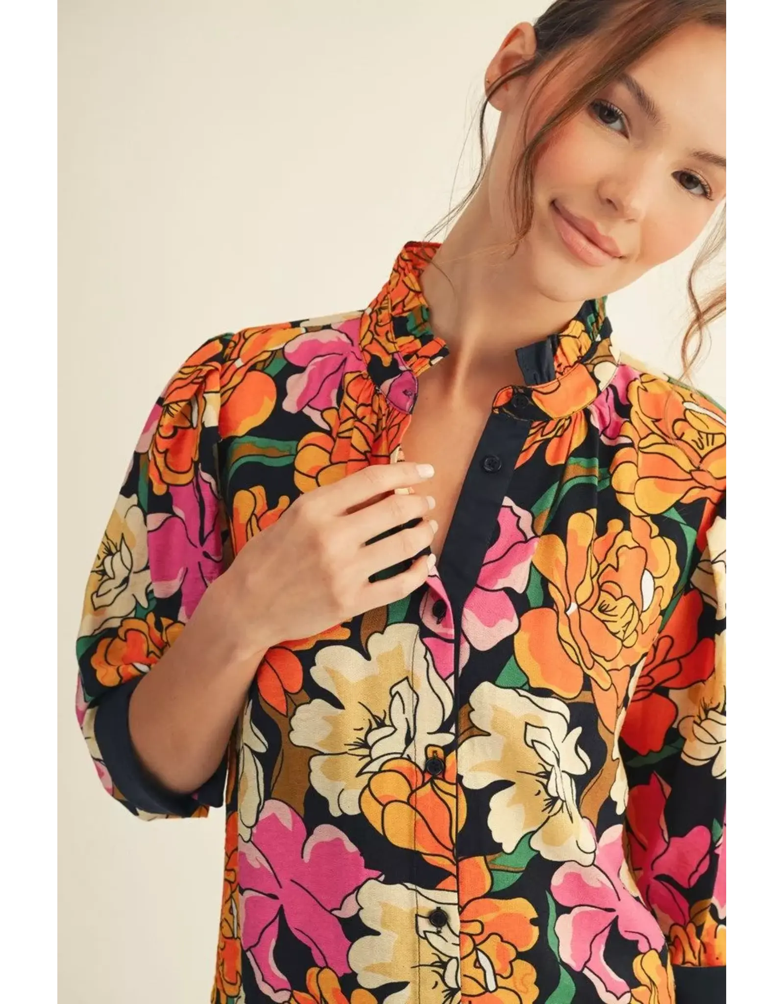 Tina Black Floral Blouse