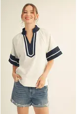 Tara Navy Trim Top