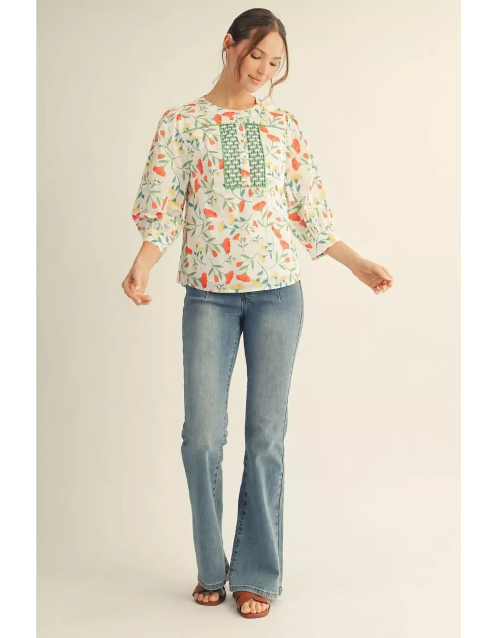 Tindra Off White Floral Top