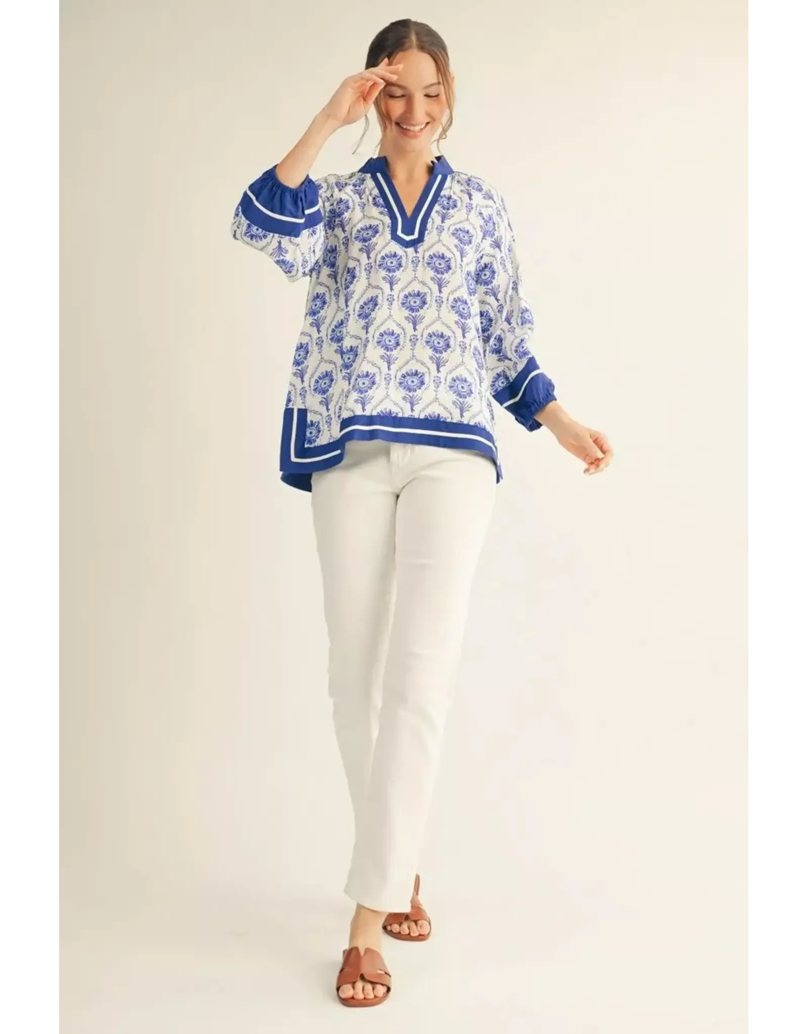 Tacey Blue Floral Blouse